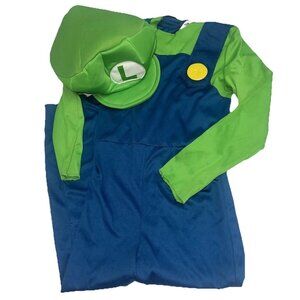 Super Mario Luigi Halloween Costume Boys Medium 8 Jumpsuit Hat Green